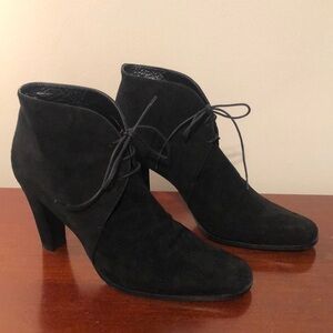 Vintage 90s Anne Klein Black Suede Victorian Witchy Style Heel Boots Size 9 1/2